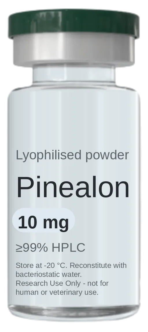 Pinealon 10 mg vial — lyophilised research peptide, ≥99% HPLC, labelled for research use only